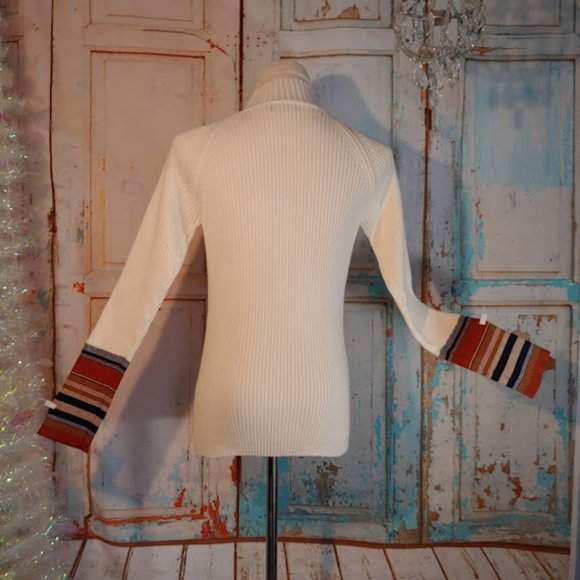 Roolee  long sleeve stretch knit sweater w cuffs/size XL /cream brown blue - Picture 4 of 5